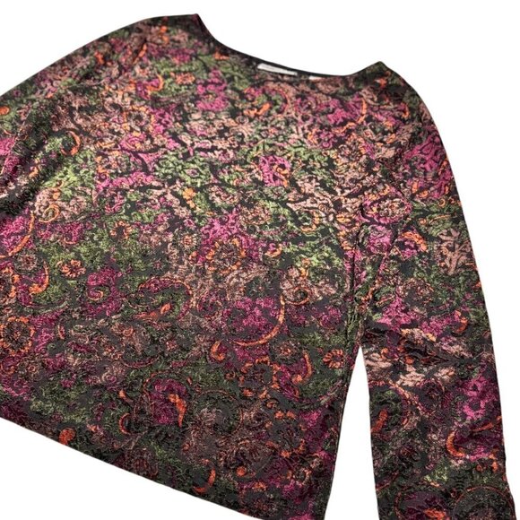 Marsh Landing Burnt Out Velvet Top Sz.M Multi Burgundy Long Sleeve Fairy Grunge - Picture 3 of 8